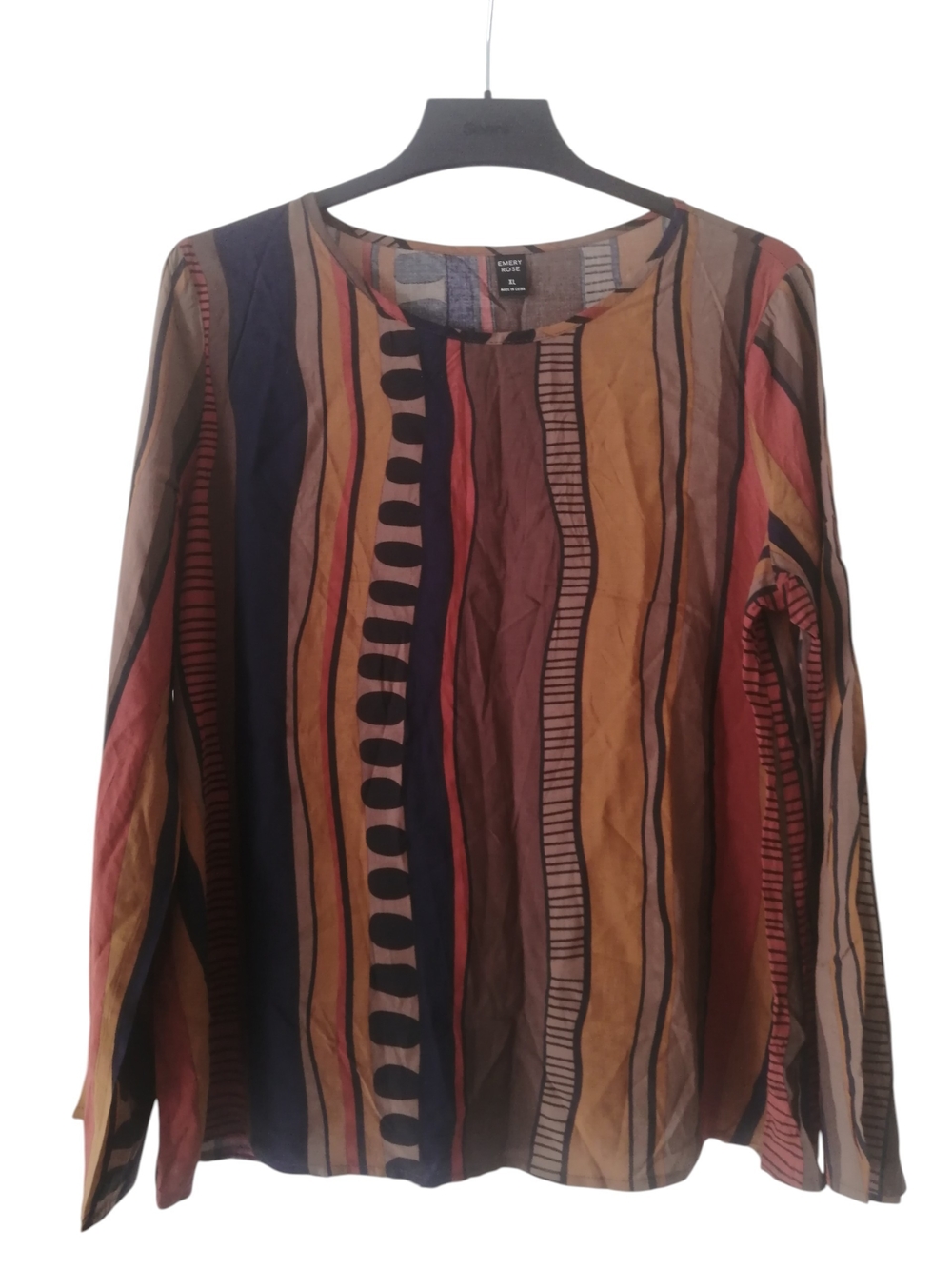 Emery Rose Striped & Geo Print Casual Long Sleeve Blouse Earthy Multi-colours